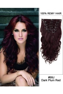 16” 7pcs #99J Dark Plum Red Body Wave 100% Remy Hair Clip In Human Hair Extensions 16” 7pcs #99J Dark Plum Red Body Wave 100% Remy Hair Clip In Human Hair Extensions